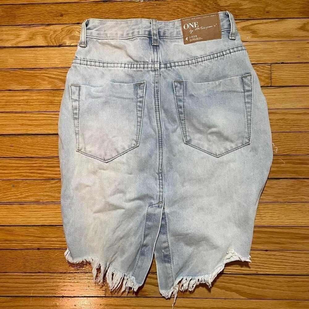ONE Teaspoon 2020 High Waist Long Rise Super Fitted Mid Length Denim Skirt - Picture 6 of 9
